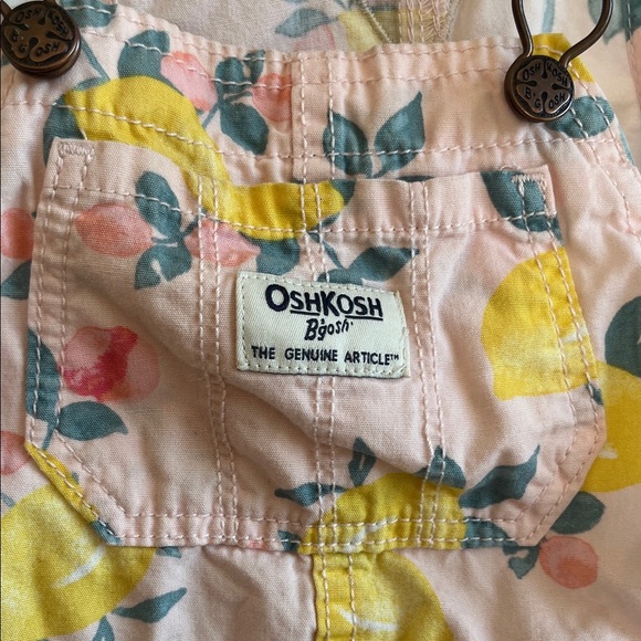 OshKosh B'gosh Pink Lemon Pattern Overalls Size 24 Months - Picture 3 of 7